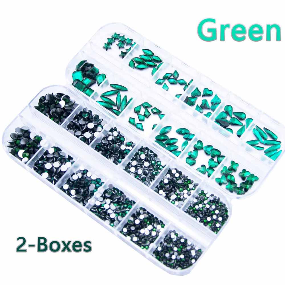 Nail Art Emerald Green - 2 Dozen Smaragdgroene Nagelsteentjes Multi-Size Platte