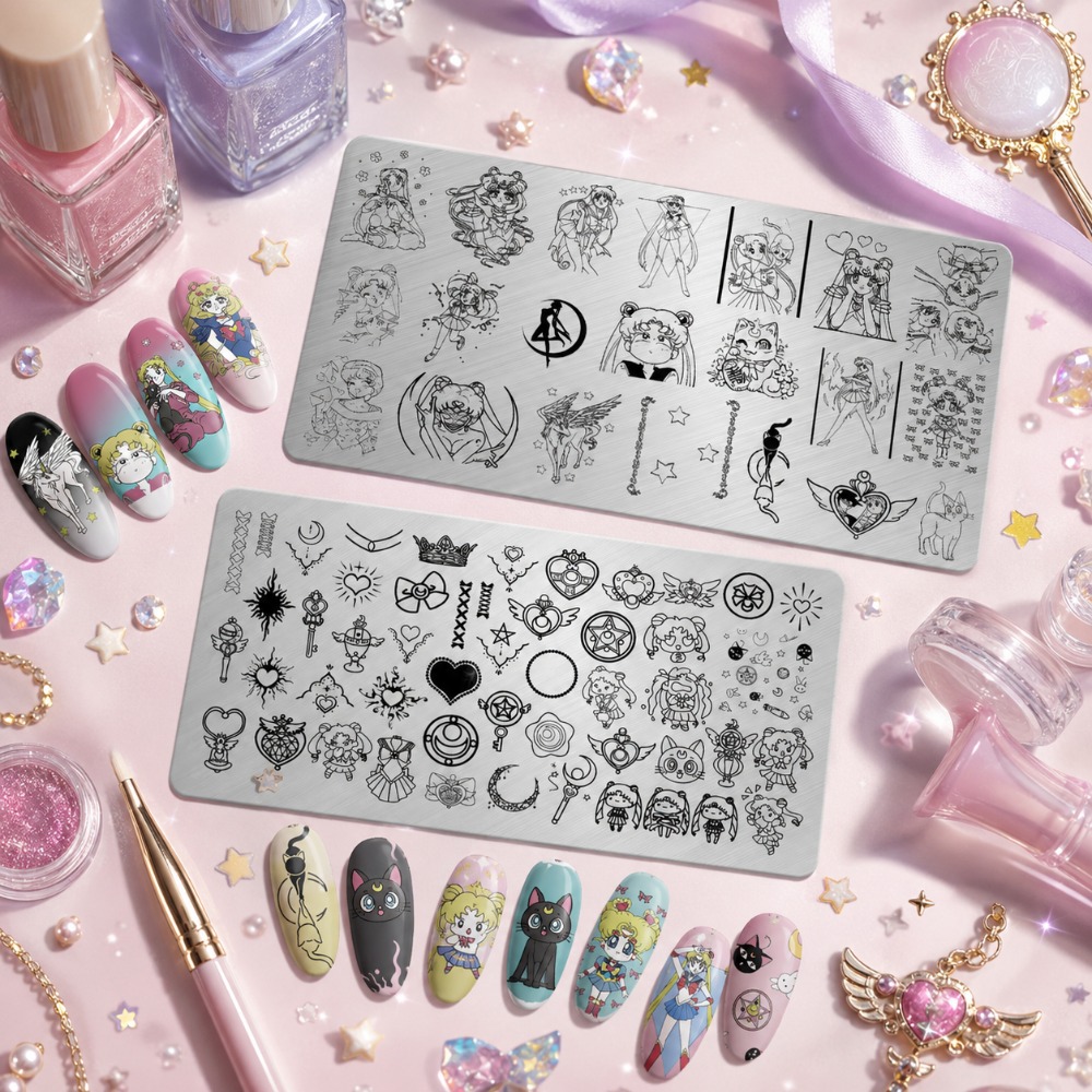 Nail Art Inspo - Sailor Moon Anime nagelstempelplaat, schattig cartoonfiguur