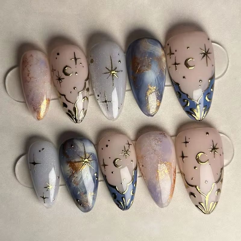 Nail Art Inspo - 24 Stuks Korte Amandel Nagels Set