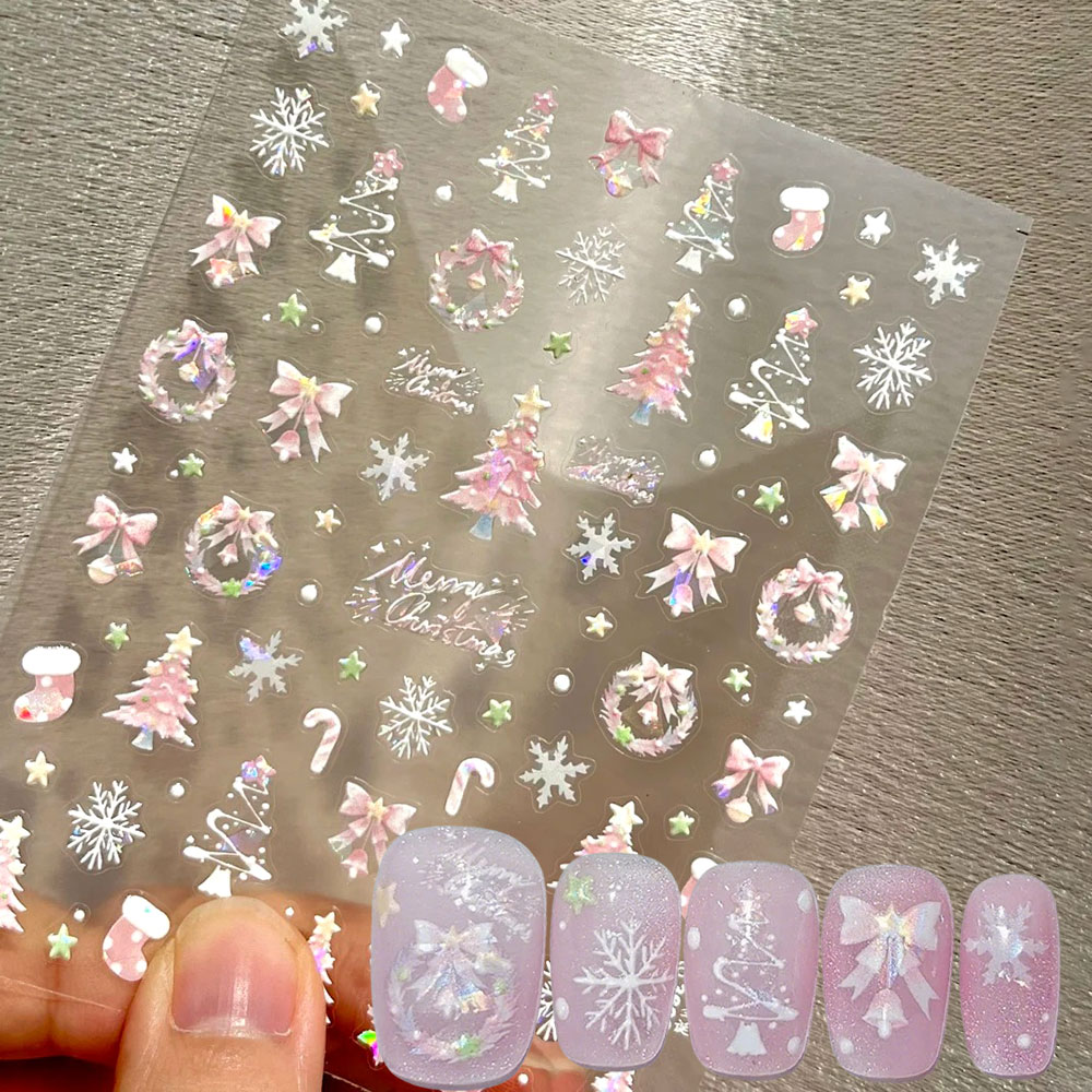 Nail Art Xmas Tree - 1 stks Aurora Roze Kerstboom Boog