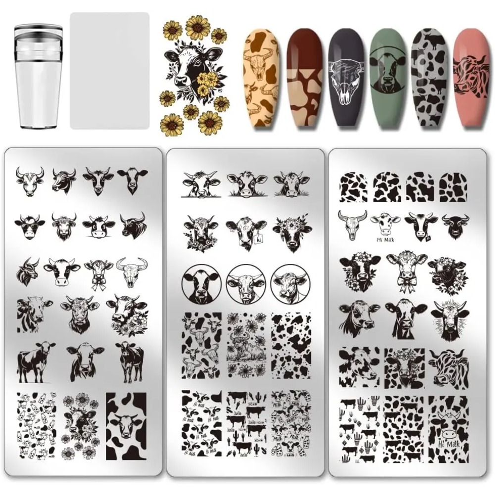 Nail Art Inspo - 3 stuks koe-thema nagel stempelplaten 56