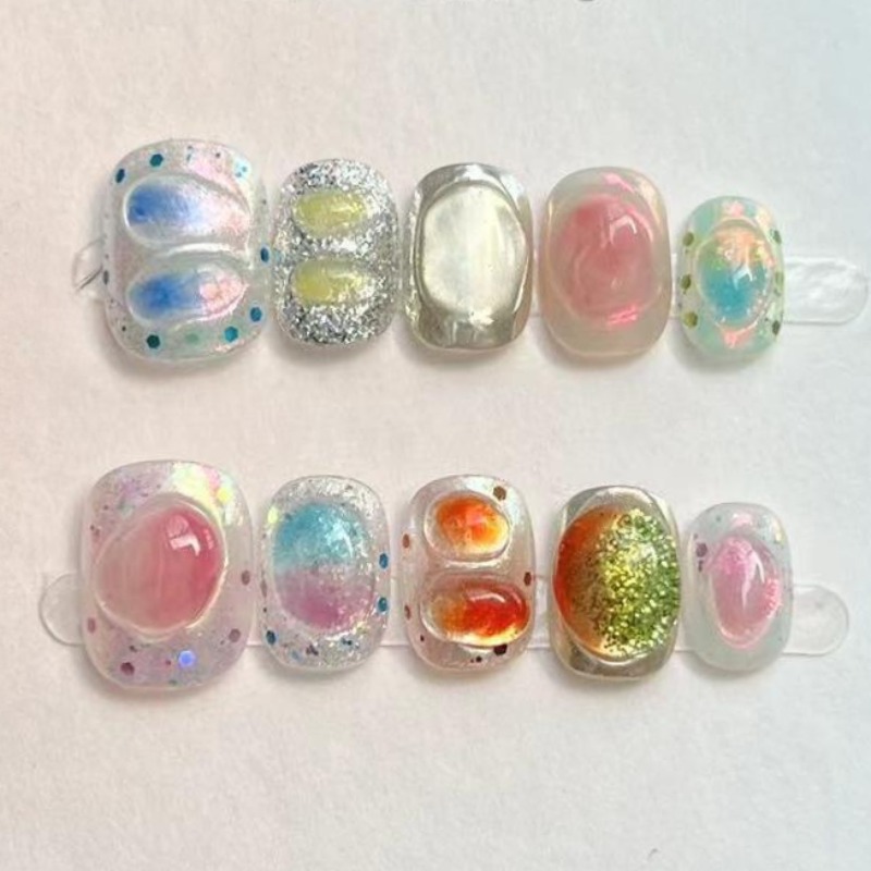 Nail Art Inspo - 10 stuks schattige korte ronde handgemaakte
