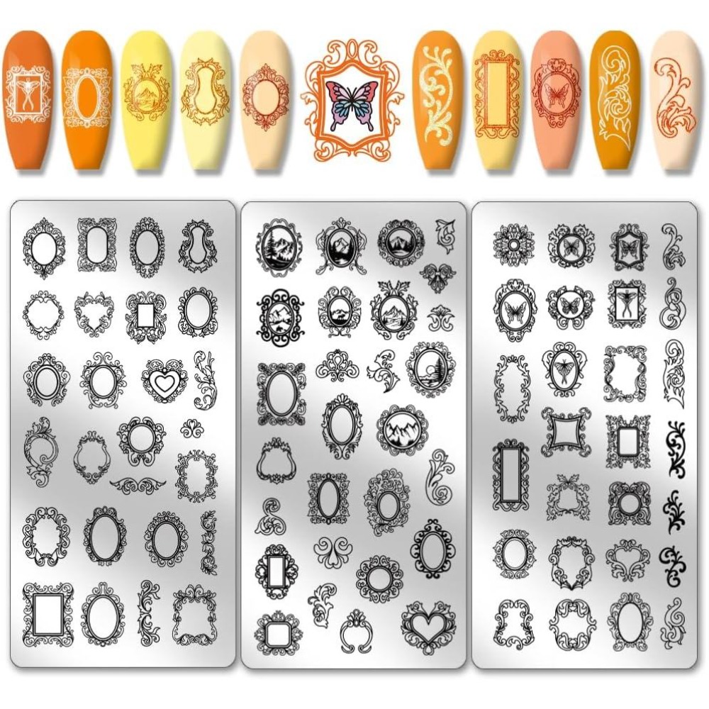 Nail Art Inspo - 3 stuks vintage fotolijst nagelstempelplaten gemengde
