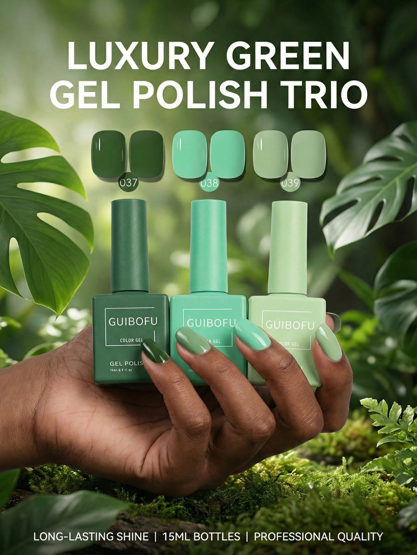 Nail Art Emerald Green - 3 stks/set 15 ml bosgroene gellak,