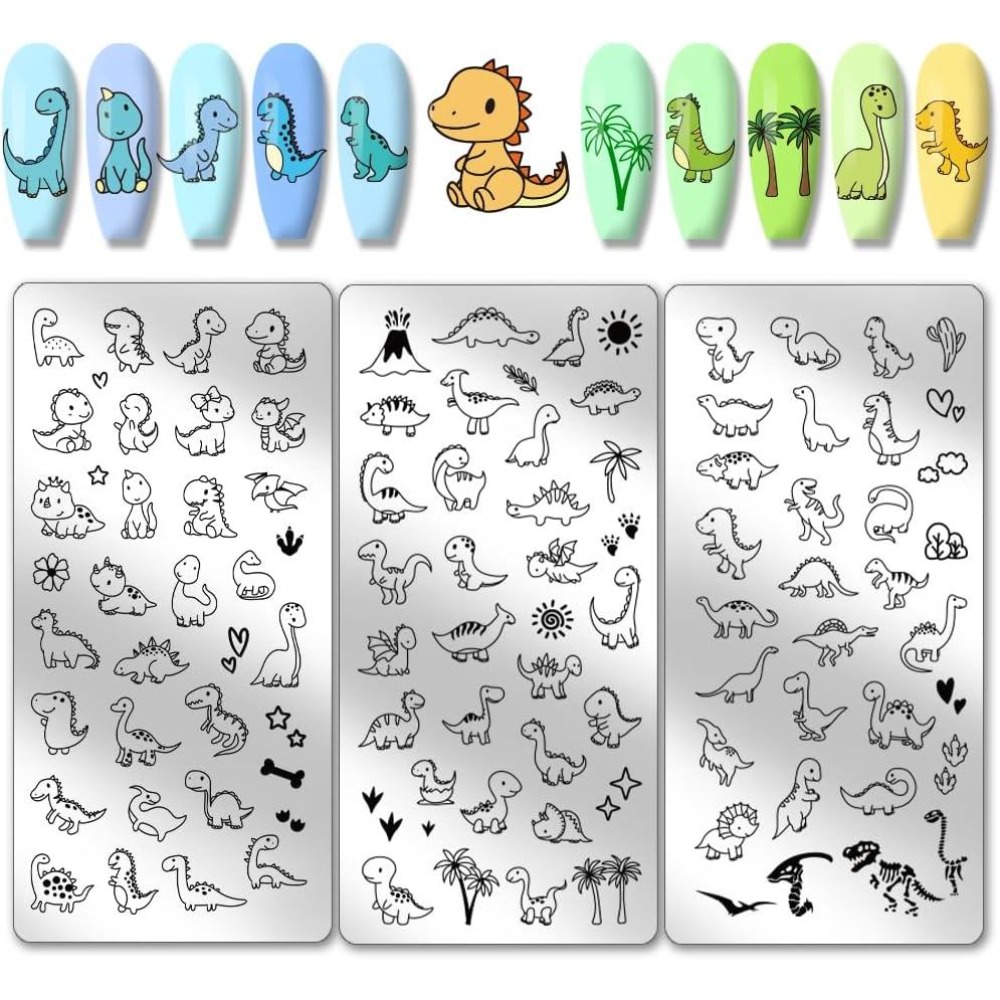 Nail Art Inspo - 3 stuks dinosaurus nagelstempelplaten schattige kleine