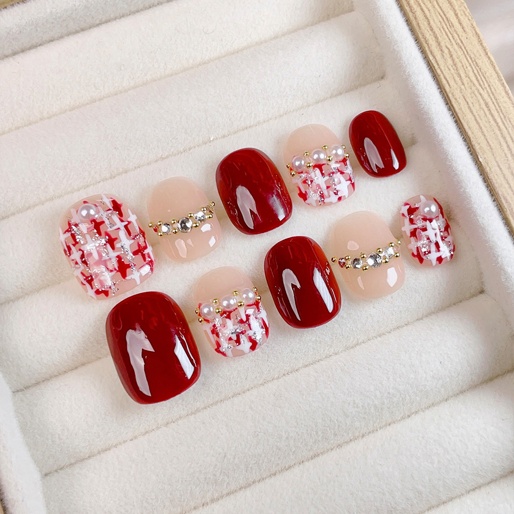 Nail Art Design - 10 stuks korte vierkante ronde handgemaakte